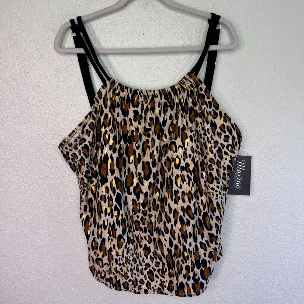 Maxine Of Hollywood Swim Top Women 24W Leopard Jungle Cat Print Tankini NEW